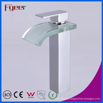 Fyeer High Body Chrome Plated Color Glass Square Spout Single Handle Bathroom Wash Basin Brass Faucet Water Mixer Tap Wasserhahn